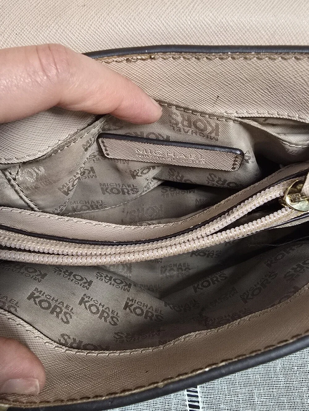 Michael Kors Pale Pink Logo-Print Shoulder Bag with Gold Accents